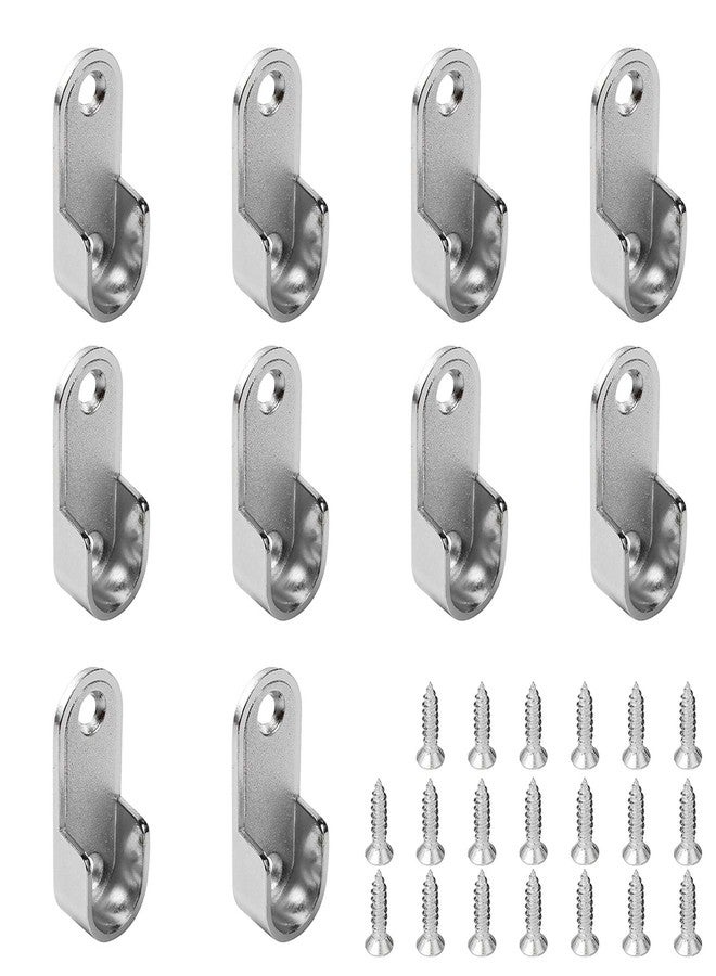 Karcy Oval Closet Rod 1.9"x0.8" Rod Support Bracket Closet Fit for 16mm/0.6" Zinc Alloy Nickel Plated Silver with Mounting Screws Pack of 10 - Image 1